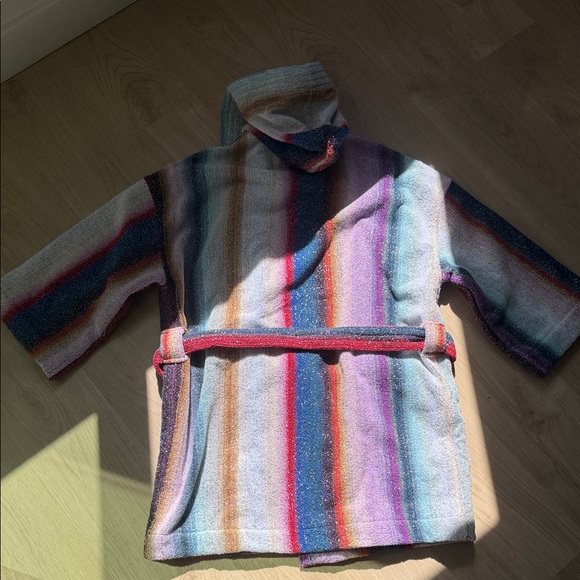 Missoni Hooded Striped Wool-Blend Cape in Red, Blue, Purple & Cream - Picture 4 of 7